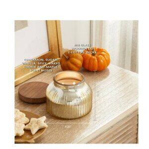 Pumpkin Snickerdoodle Swirl Scented Cotton 2-Wicks Ribbed Mecury Glass Jar Candl
